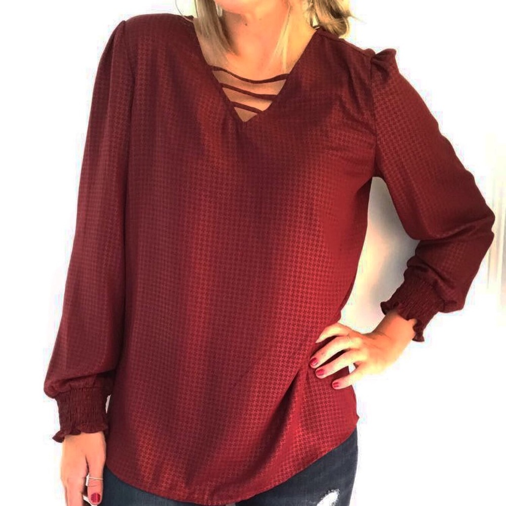 Maurice’s Burgundy Ruffle Wrist Blouse
